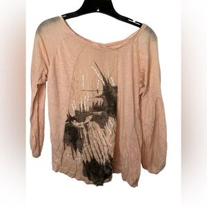 Free People Pink Spatter Paint Shirt Small